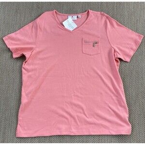 Quacker Factory‎ Pink Small Short Sleeve T-Shirt With Zipper Detail Pocket L
